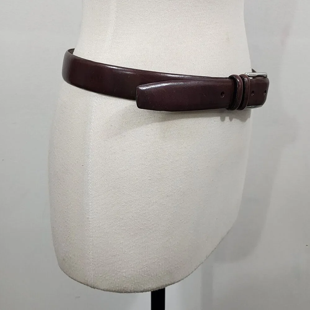 Vintage 90s Ralph Lauren Polo Brown Leather Belt Mens W34 Rectangle Buckle
